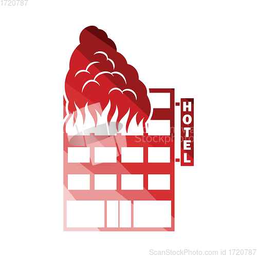 Image of Hotel building in fire icon