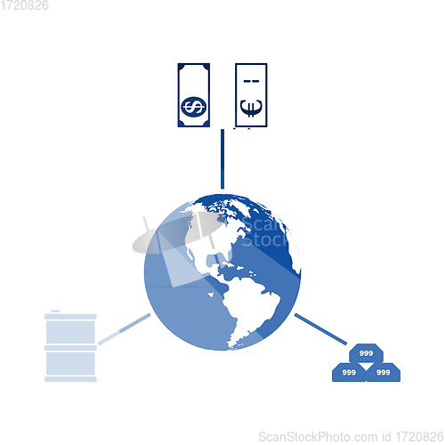 Image of Oil, Dollar And Gold With Planet Concept Icon