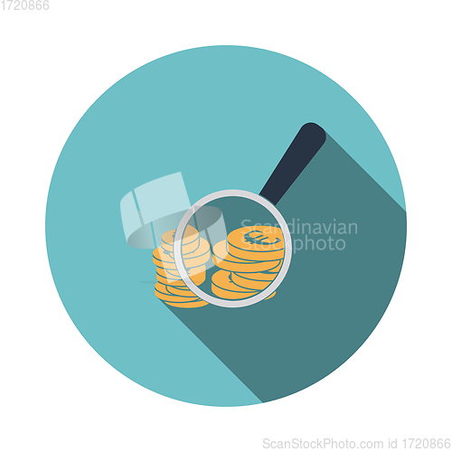 Image of Magnifying over coins stack icon