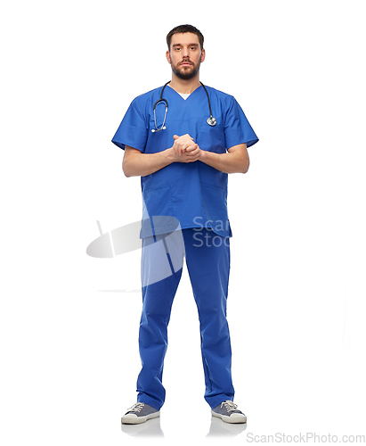 Image of doctor or male nurse with stethoscope