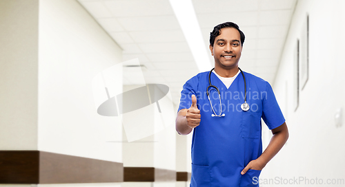 Image of indian doctor or male nurse showing thumbs up