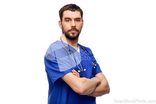 Image of doctor or male nurse with stethoscope
