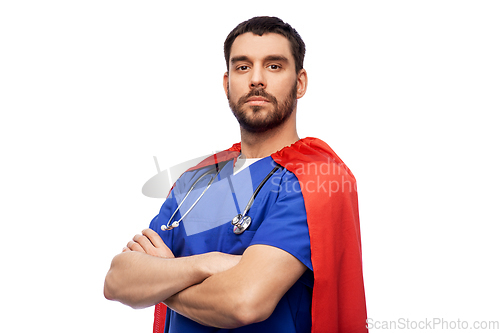 Image of doctor or male nurse in superhero cape