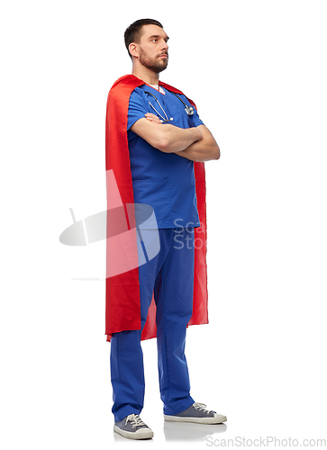 Image of doctor or male nurse in superhero cape