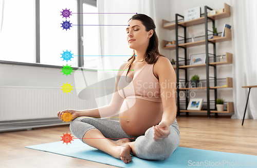 Image of pregnant woman meditating at home