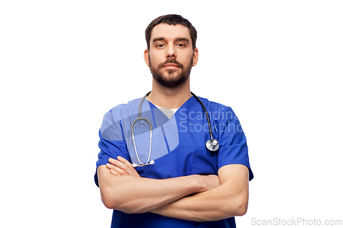 Image of doctor or male nurse with stethoscope