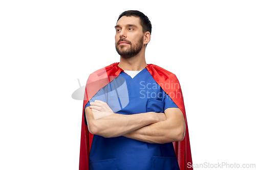 Image of doctor or male nurse in superhero cape