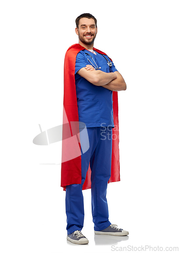 Image of smiling doctor or male nurse in superhero cape