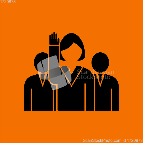 Image of Voting Lady With Men Behind Icon