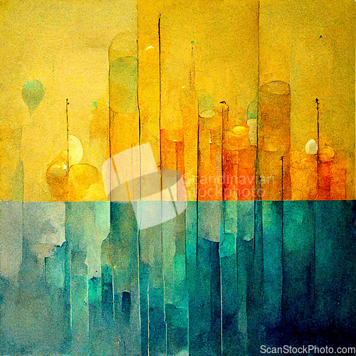 Image of Abstract painting on yellow and blue watercolor painting backgro