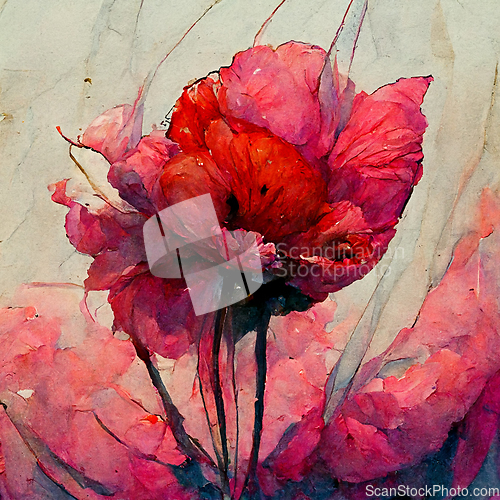 Image of Watercolor red poppy flower.