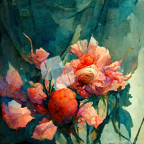 Image of Watercolor red poppy flowers.