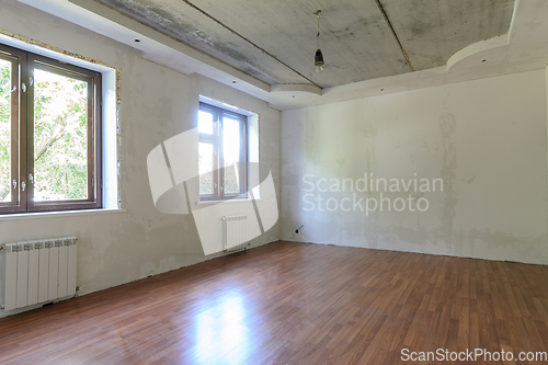 Image of Interior of an empty room during renovation in the room two large windows