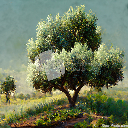 Image of Olive plantation with old olive tree in Italy. 