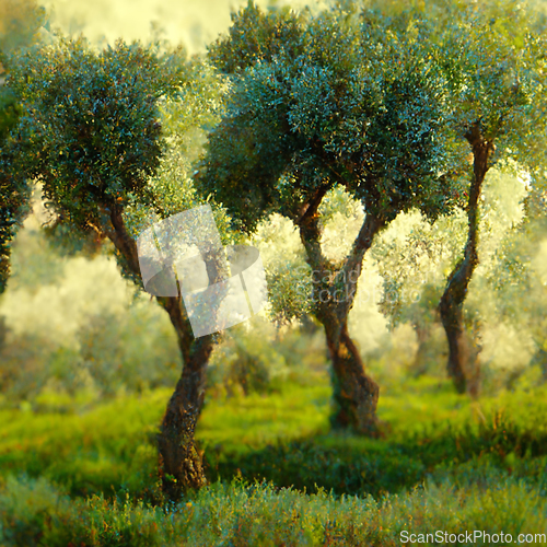 Image of Olive plantation with old olive trees in Italy.