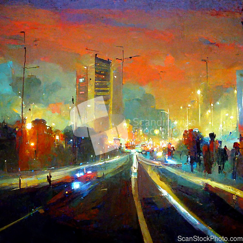 Image of Night city illustration with neon glow and vivid colors.