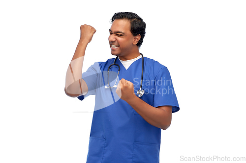 Image of indian doctor or male nurse celebrating success