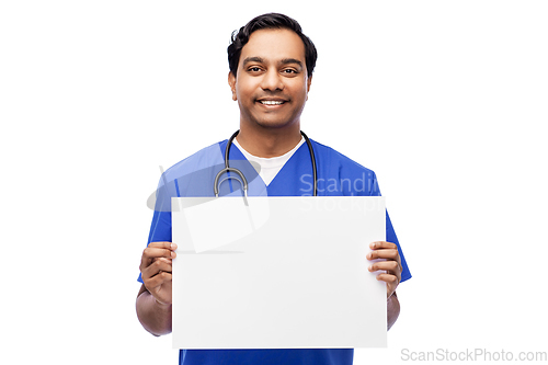 Image of smiling male doctor or nurse with white board