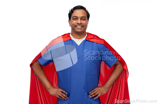 Image of smiling doctor or male nurse in superhero cape