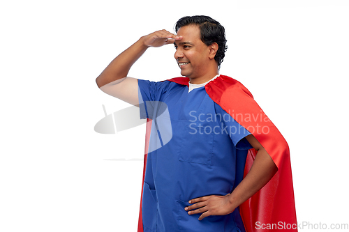 Image of smiling doctor or male nurse in superhero cape