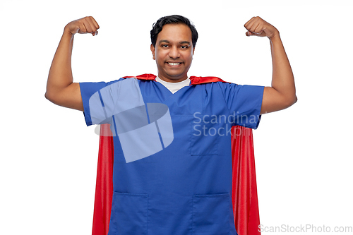 Image of smiling doctor or male nurse in superhero cape