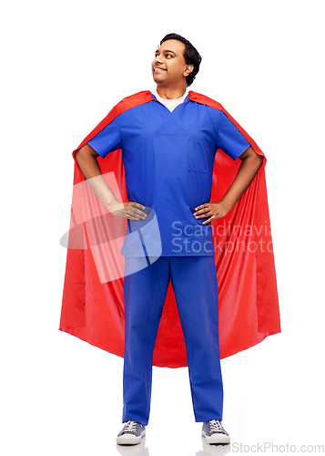 Image of smiling doctor or male nurse in superhero cape