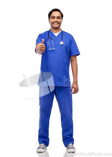 Image of indian doctor or male nurse showing thumbs up