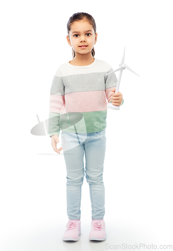 Image of smiling girl with toy wind turbine