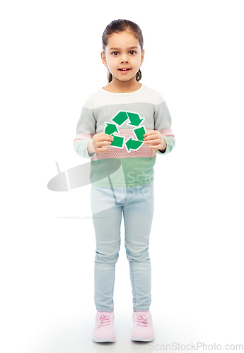 Image of smiling girl holding green recycling sign