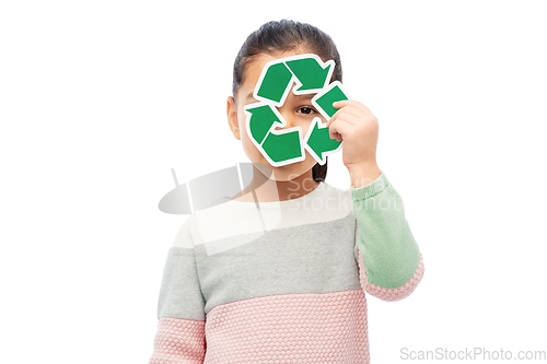 Image of smiling girl holding green recycling sign