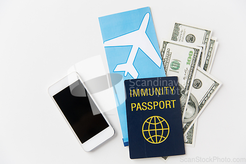 Image of immunity passport and air tickets for travel