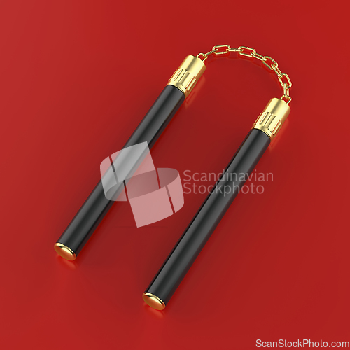 Image of Black nunchaku with gold chain