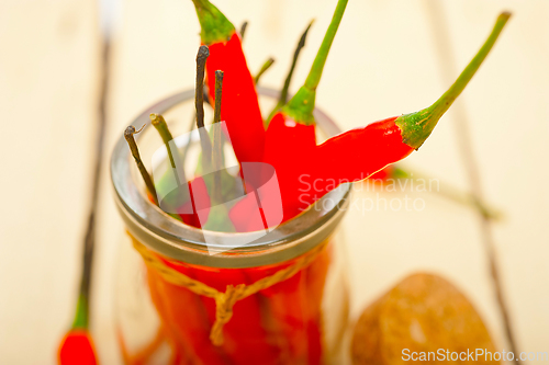 Image of red chili peppers on a glass jar