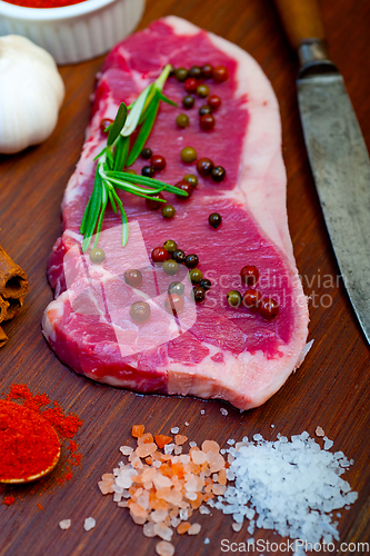 Image of raw uncooked  ribeye beef steak butcher selection