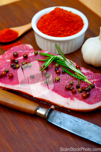 Image of raw uncooked  ribeye beef steak butcher selection