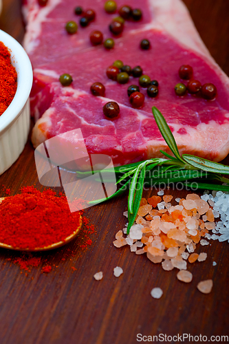 Image of raw uncooked  ribeye beef steak butcher selection