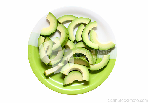 Image of Avocado cut into slices on a plate