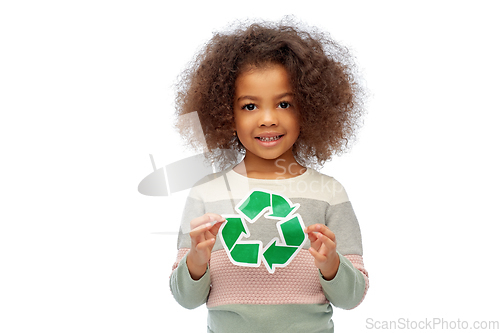 Image of african american girl holding green recycling sign