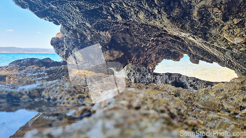 Image of Macro shot of the sharp coastal rocks in Dalmatia, Croatia, Europe