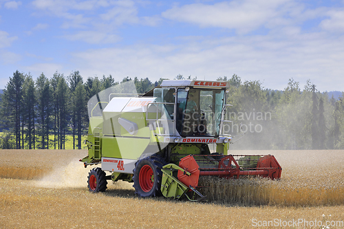 Image of Harvesting Wheat with Claas Dominator 48S Combine Harvester