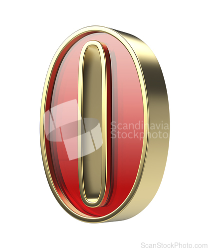 Image of Number zero with golden frame and red glass