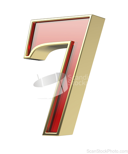 Image of Number seven with golden frame and red glass