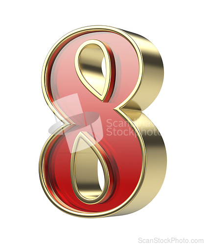 Image of Number eight with golden frame and red glass