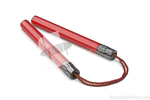 Image of Red nunchaku with cord