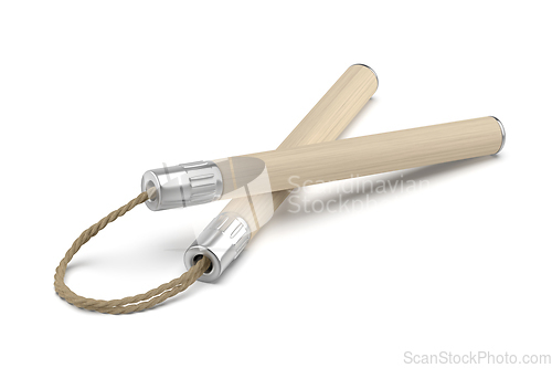 Image of Wooden nunchaku with cord
