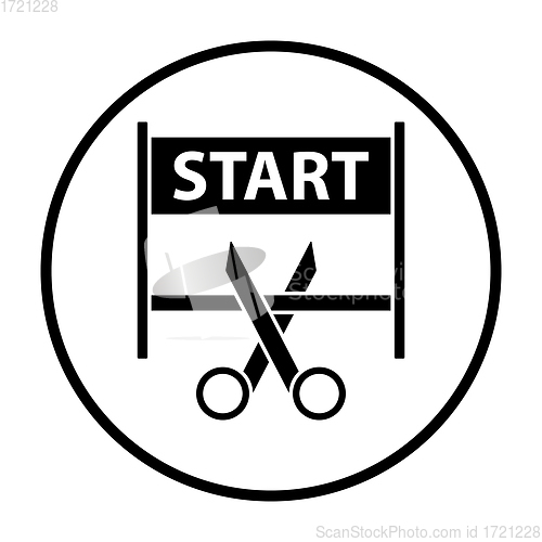 Image of Scissors Cutting Tape Between Start Gate Icon