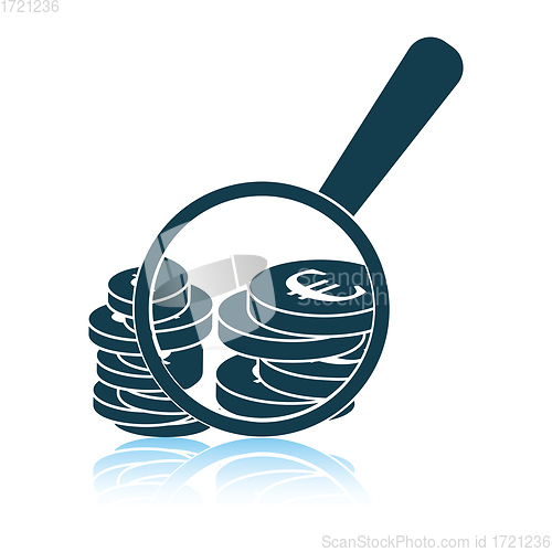 Image of Magnifying over coins stack icon