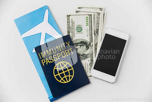 Image of immunity passport and air tickets for travel