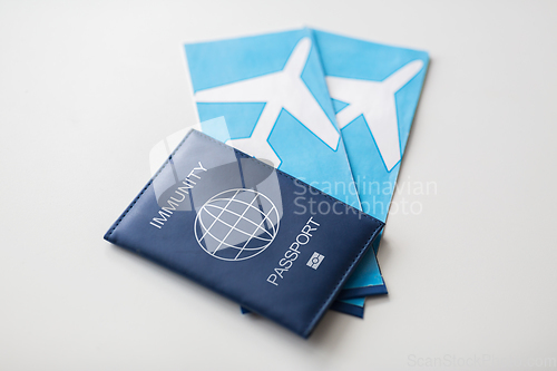 Image of immunity passport and air tickets for travel