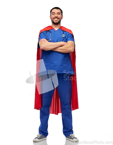 Image of smiling doctor or male nurse in superhero cape